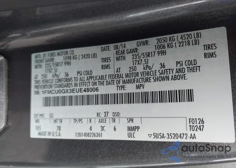 2014 Ford Escape Se from USA, damaged, VIN 1FMCU0GX3EUE48006